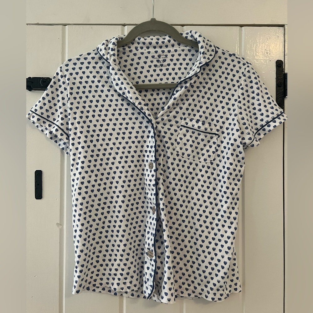 Blue heart roller rabbit cotton pajama top